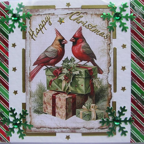 Happy Christmas Hand Crafted Decoupage Christmas Card - Happy Christmas 2962