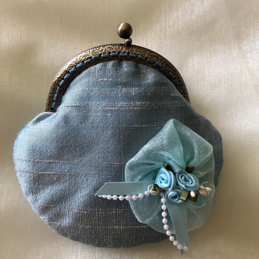 Blue Fabric Keepsake Clasp Coin Purse