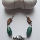 Green Aventurine and Brown bead Necklace 