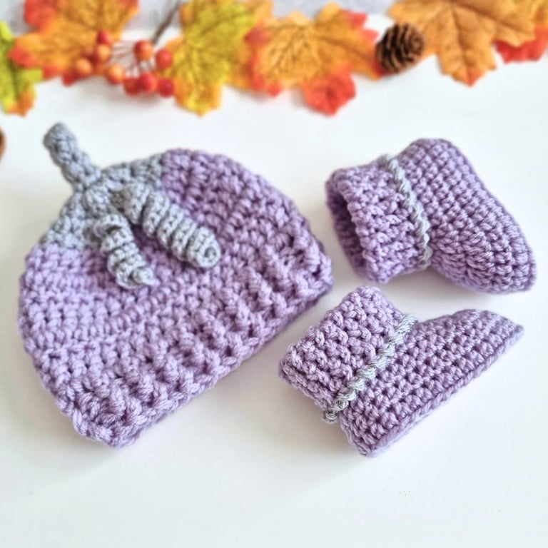 Summerween Pumpkin Hat & Booties Set - Handmade Crochet Baby Gift