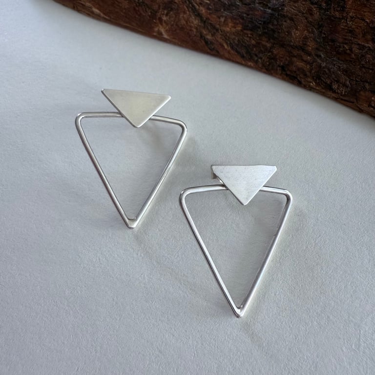 Geometric Silver Triangle Earrings