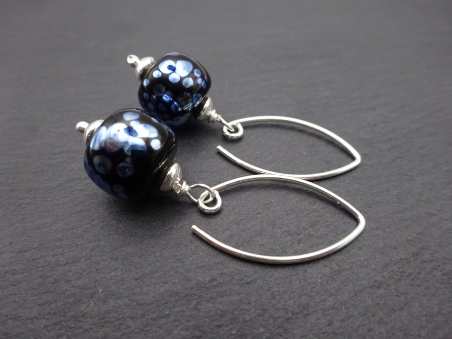 black and silver speckled lampwork glass earrings