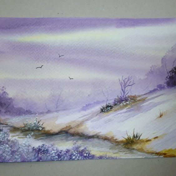 original art watercolour winter snow painting ( ref FA 612 E1  )