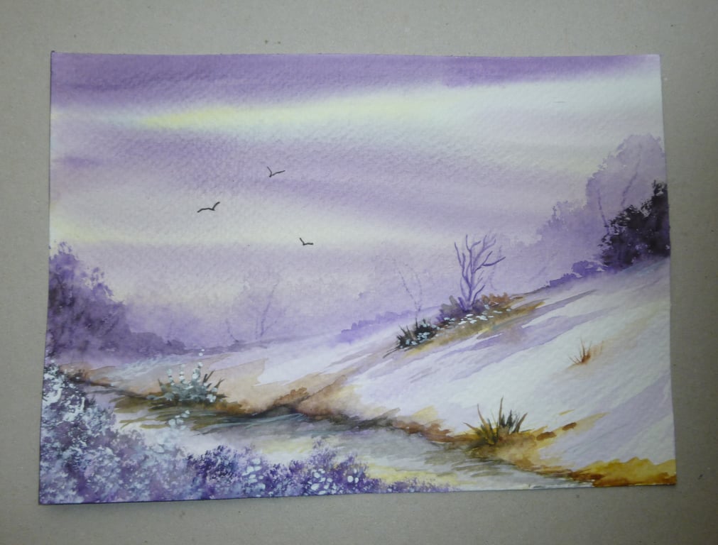 original art watercolour winter snow painting ( ref FA 612 E1  )