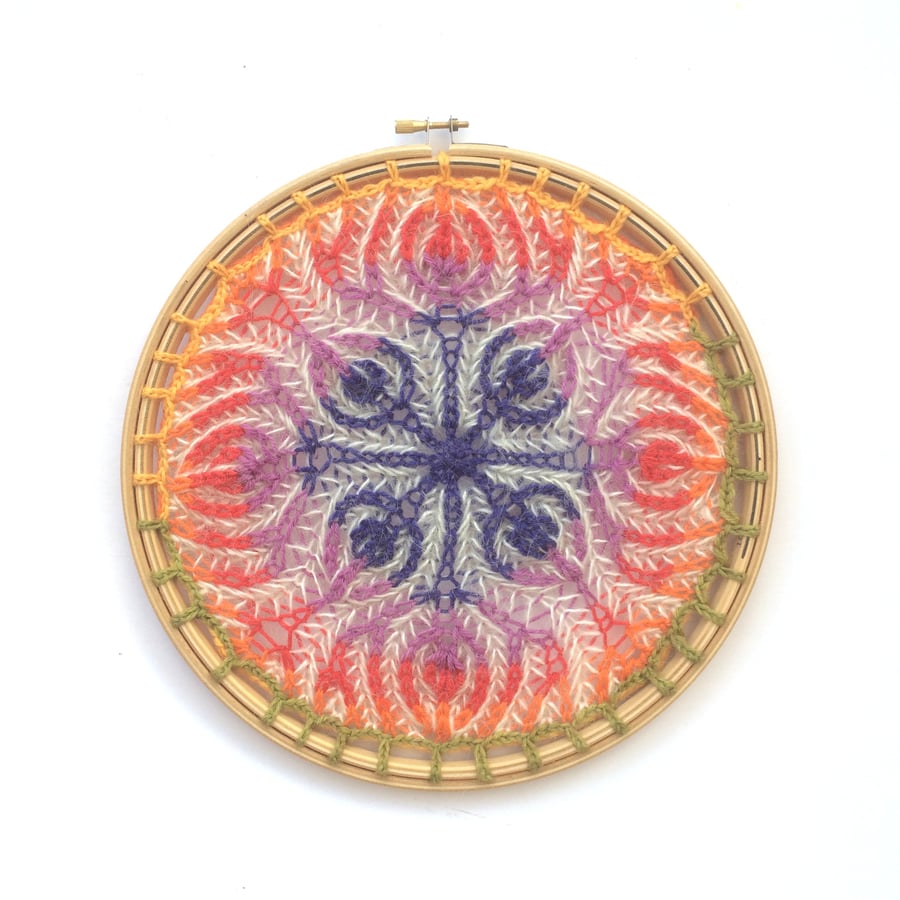Flowery Knitted Textile Wall hanging 10" Mandala