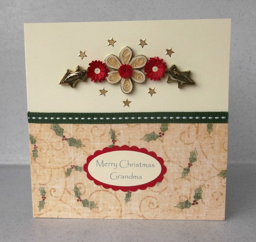 Quilled Christmas card, personalized with any name, paper quilling, grandma