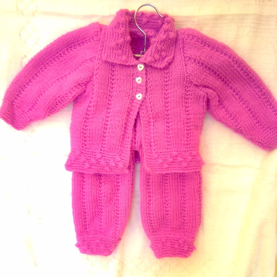 Baby's Knitted Jacket and Trousers With a Bobble Pattern, Baby Shower Gift