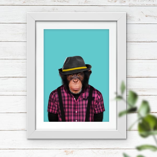 Monkey in clothes print in blue or green (Animalyser)