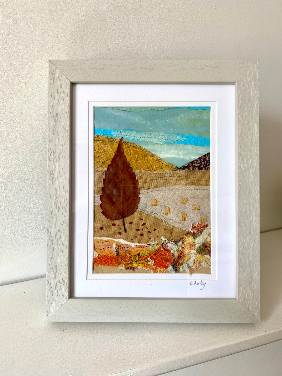 Waiting for water, arid landscape mixed media art