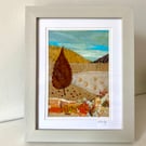 Waiting for water, arid landscape mixed media art