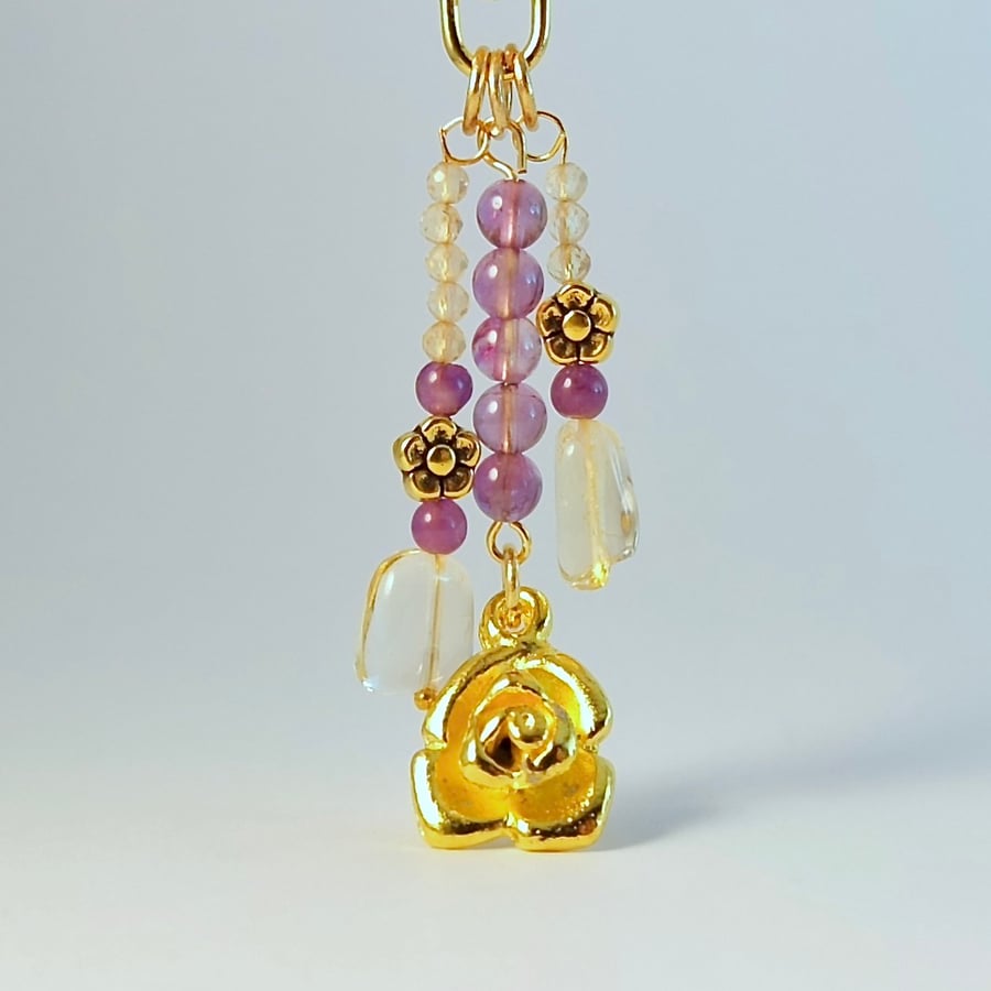 Citrine & Amethyst Gemstone Bag Charm, Scorpio, November Birthday Gift For Her