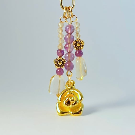 Citrine & Amethyst Gemstone Bag Charm, Scorpio, November Birthday Gift For Her