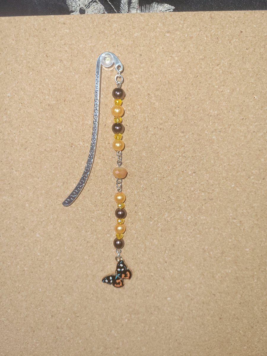 Beaded Metal Bookmark - Orange and Brown Butterfly