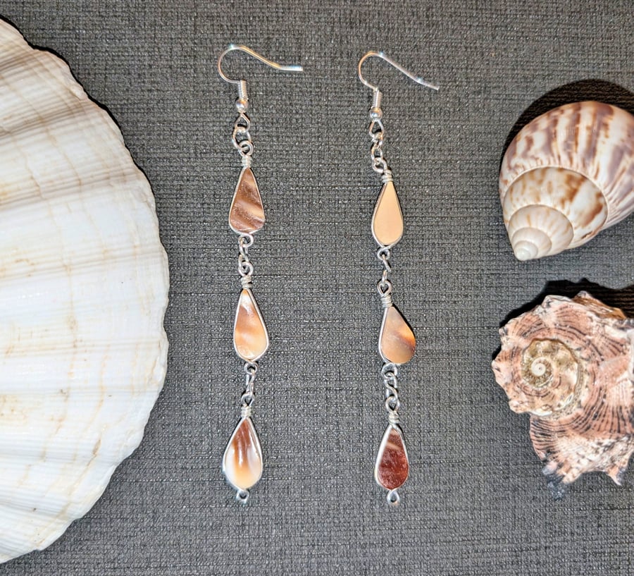 Sterling Silver Mother of Pearl Long Drop Earrings