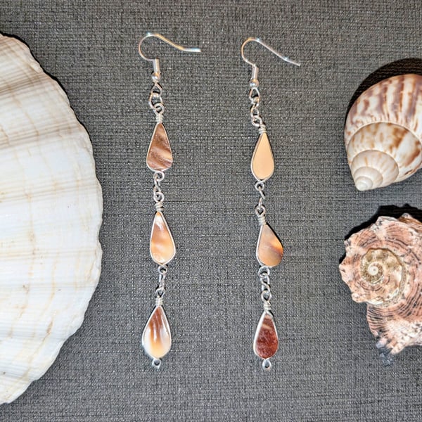 Sterling Silver Mother of Pearl Long Drop Earrings