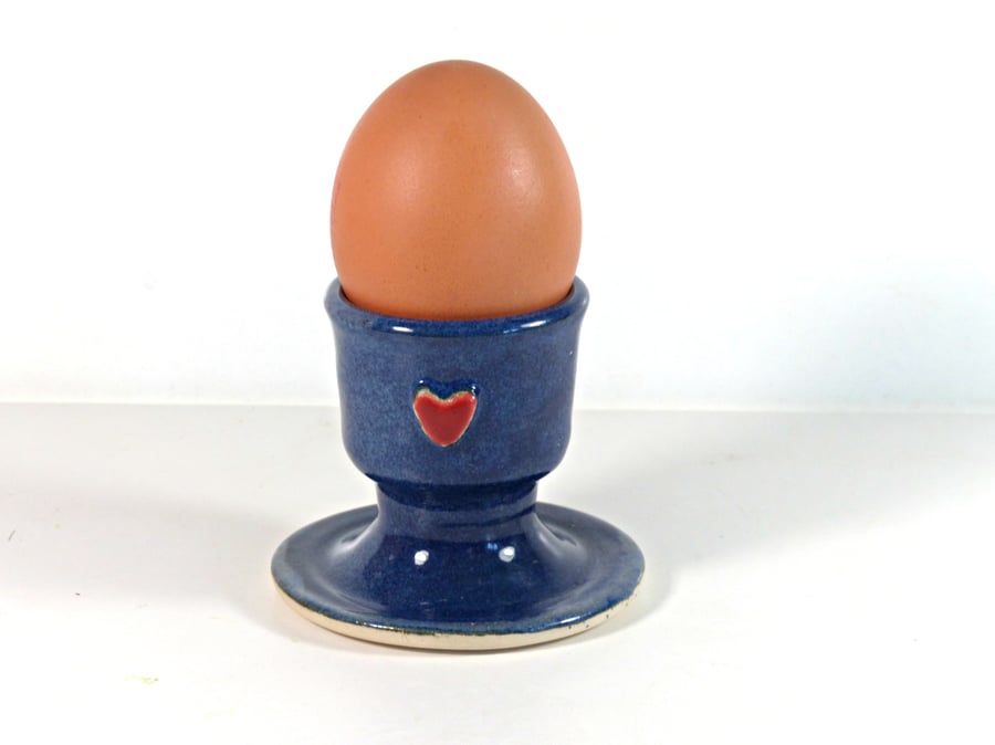 Egg Cup Red Heart -  Blue Stoneware Ceramic Pottery UK Wheel thrown Handmade 
