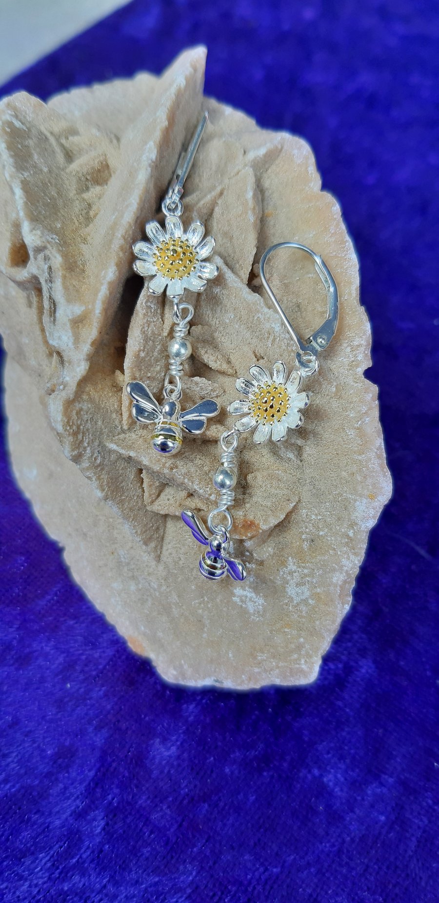Sterling Silver Daisy and Bee Earrings