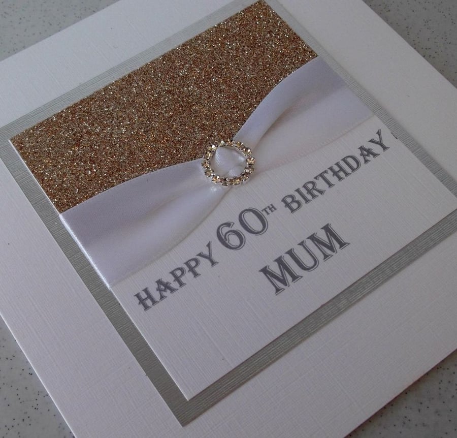 Handmade 60th birthday card, mum, personalised, any age or name