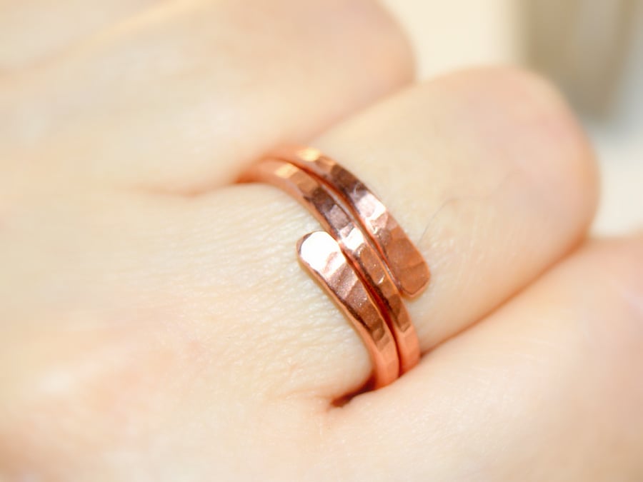 Pure Copper Ring, Hammered Copper Paddle Ring