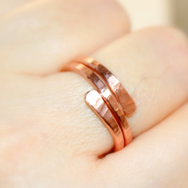 Pure Copper Ring, Hammered Copper Paddle Ring