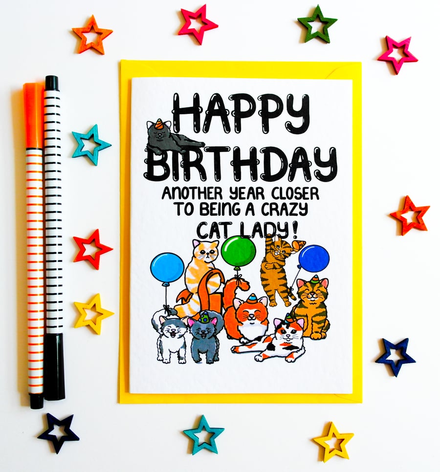 Funny Cats Birthday Card, Cat Owner Birthday Card