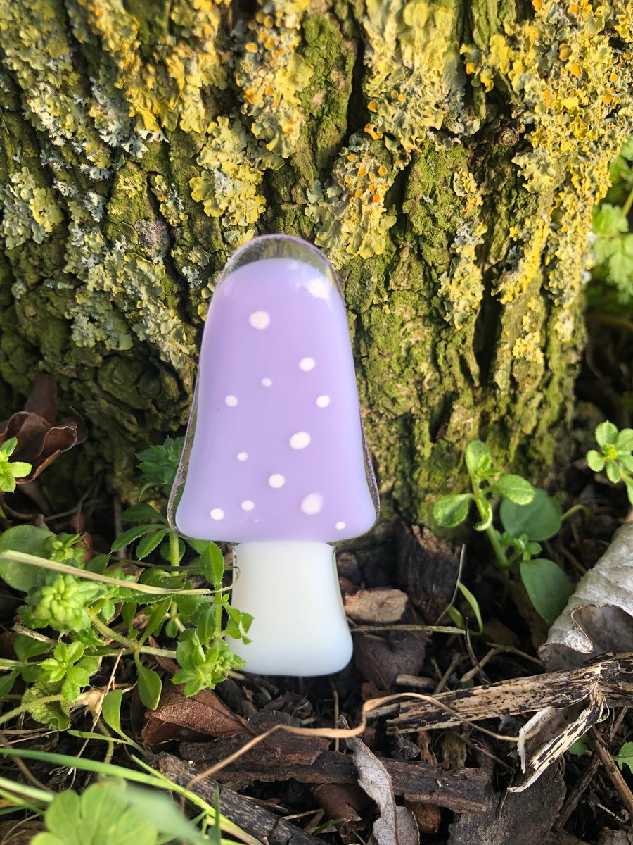 Unique fused glass tall lilac  mushroom garden plant pot decoration 