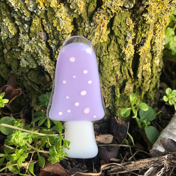 Unique fused glass tall lilac  mushroom garden plant pot decoration 