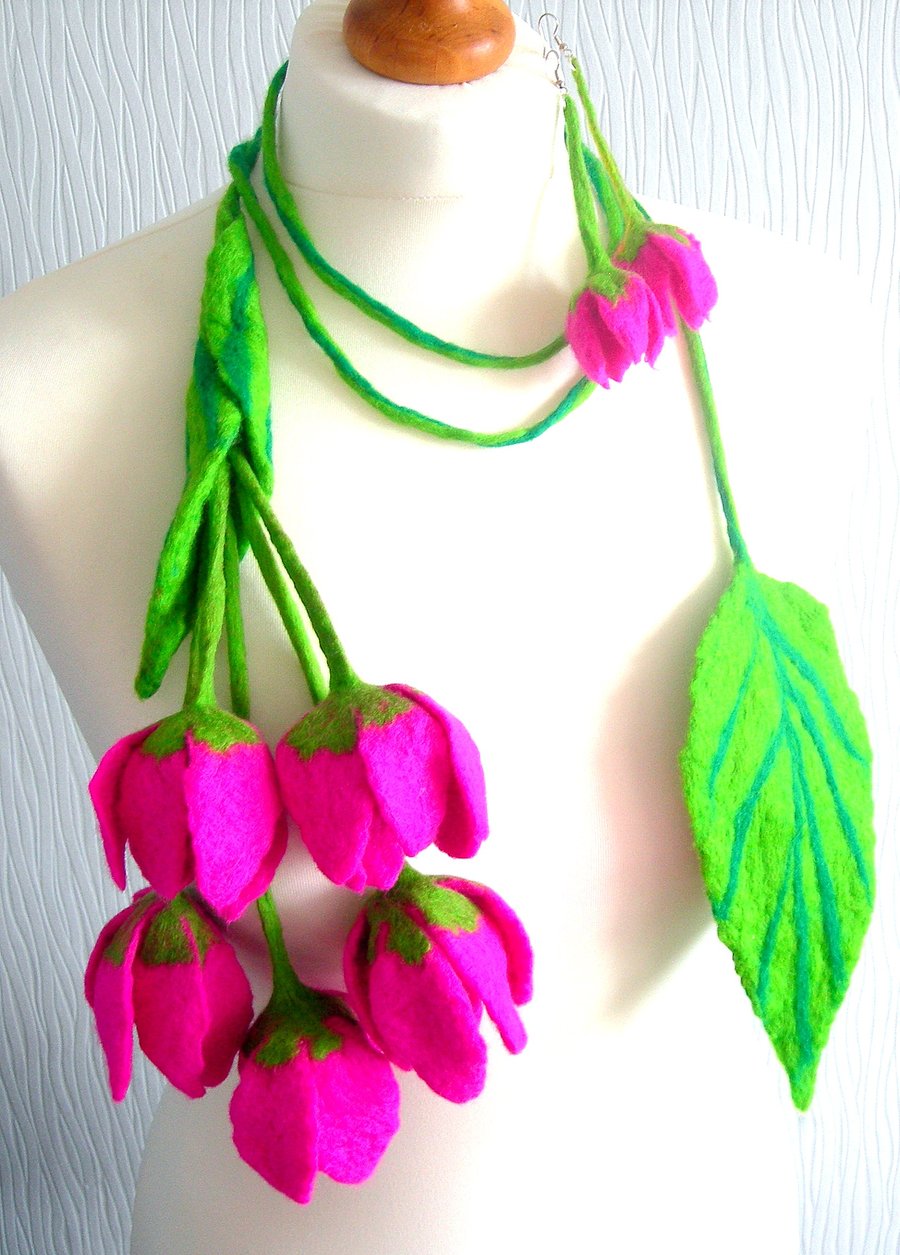  Hand Felted, Wool Jewelry scarf- necklace-earrings-100% WOOL MERINO