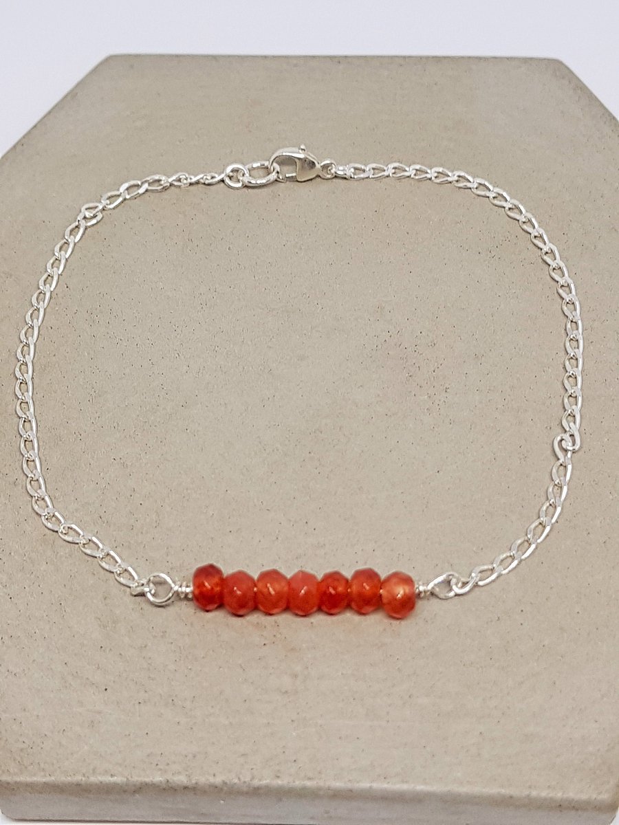 Carnelian Disc Gemstone Sterling Silver Bracelet