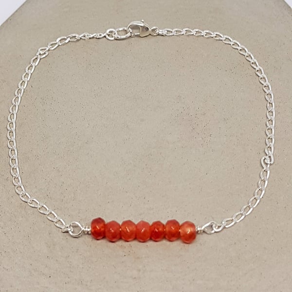 Carnelian Disc Gemstone Sterling Silver Bracelet