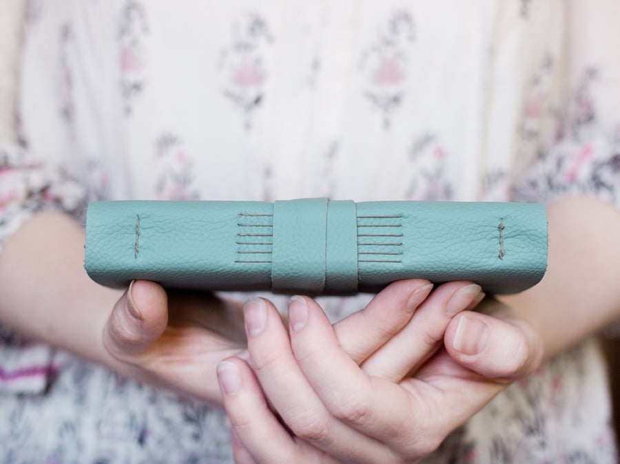 Leather Journal - Turquoise - Handbound Leather Blank Book - 6 x 4 - Blue