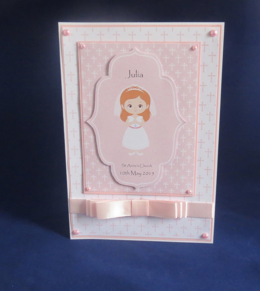 Girls First Holy Communion Confirmation card Personalised made to order