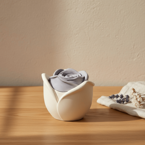 White trinket pot with blackcurrant rose lid - handmade jewellery box