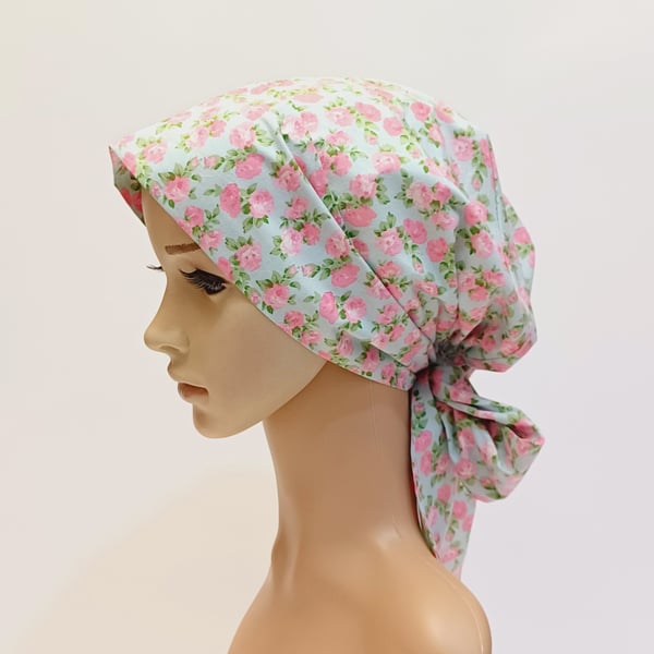 Cotton scrub cap for women, lined head wear with ties, surgical hat