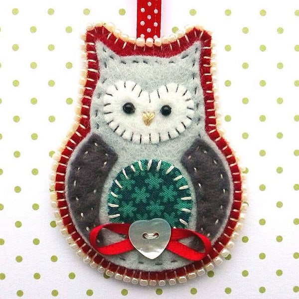Christmas Decoration, Christmas Owl Decoration, Fabric Owl Decoration