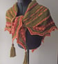 Handspun Knitted Shawl, Scarf, Wrap, Merino and Corriedale Wool, Green Peach - Image 6