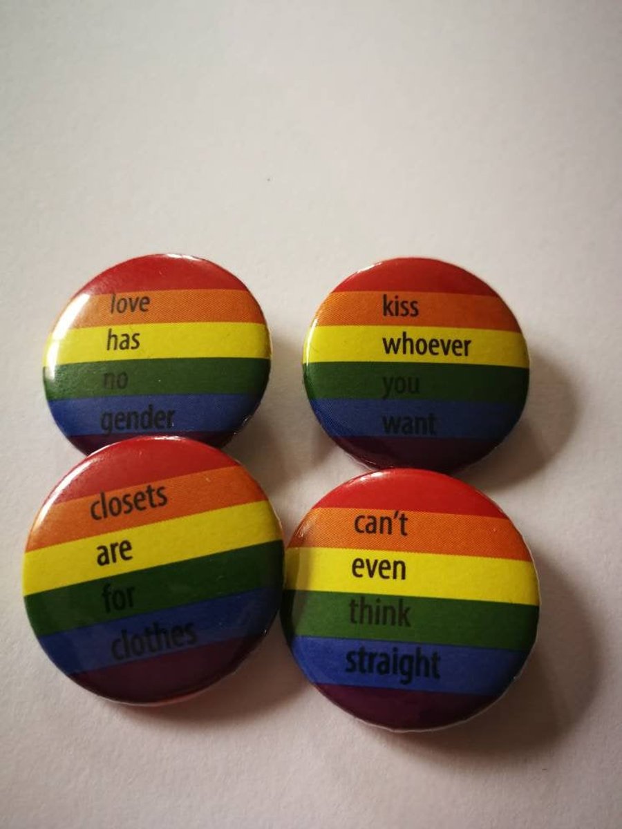 Set of 4 pride badges, support LGBT community, pride, rainbow badges, pinback ba