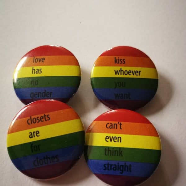 Set of 4 pride badges, support LGBT community, pride, rainbow badges, pinback ba