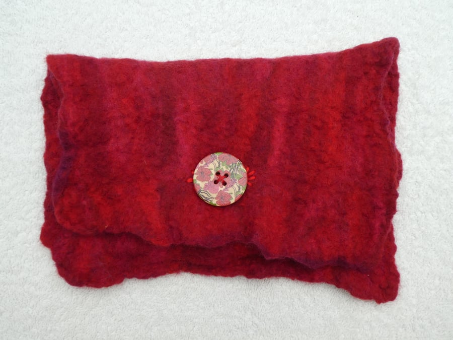 Handmade Felt Purse. Wet Felted Purse In Red Merino.