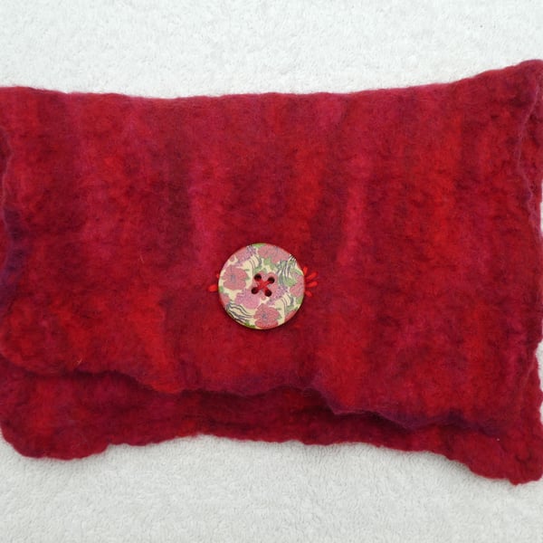 Handmade Felt Purse. Wet Felted Purse In Red Merino.