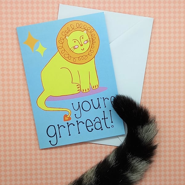 Lion Greetings Card, You're Grrreat, gender free baby valentine birthday animal