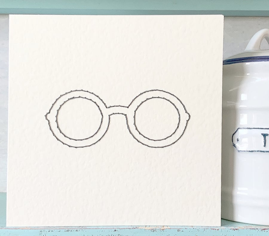 Reading Glasses. Hand Sewn Card. Blank Card. Exam Card. Spectacles Card.