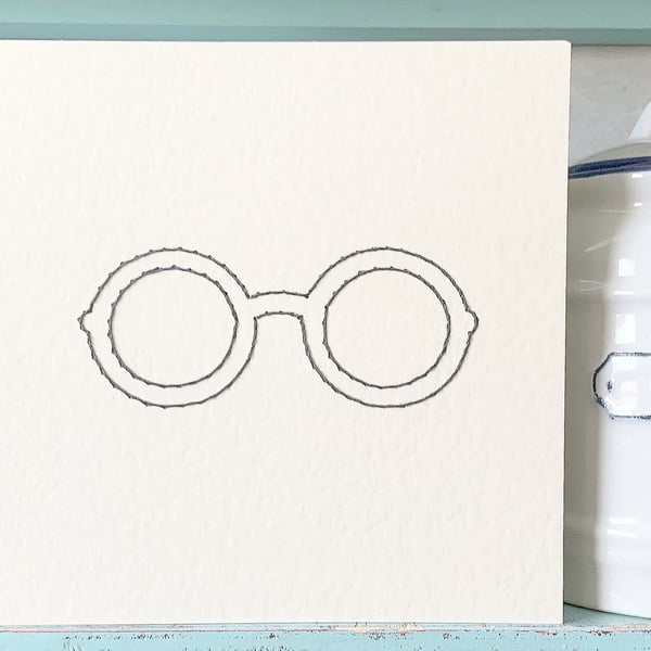 Reading Glasses. Hand Sewn Card. Blank Card. Exam Card. Spectacles Card.