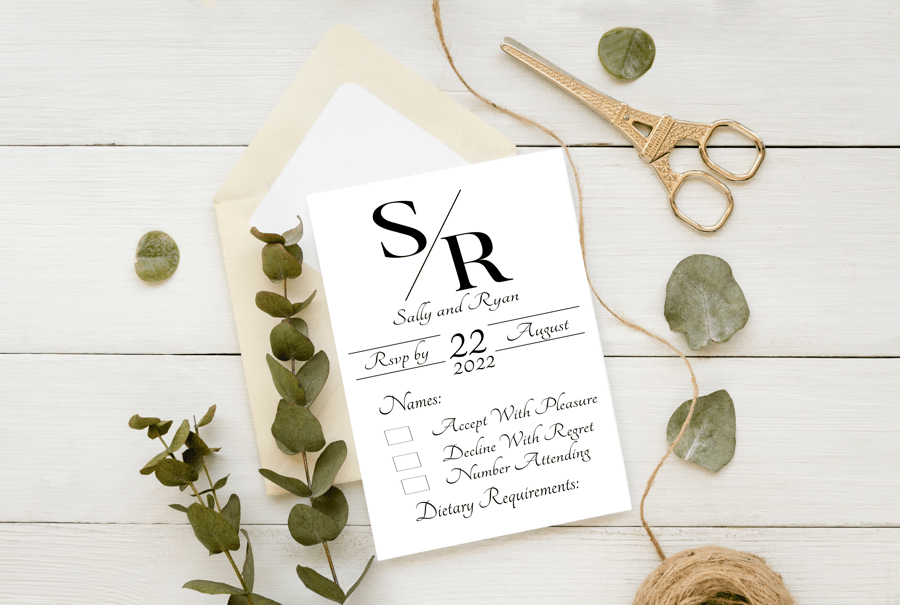 Monogram Rsvp Wedding Invitation, Personalised Wedding Stationery