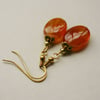 Semi Precious Carnelian Bead Dangle Gold Tone Earrings   KCJE42