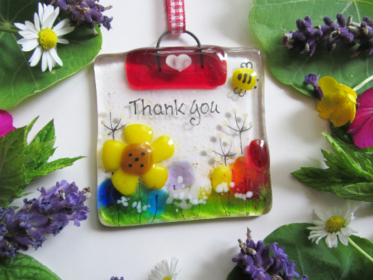 Pesonalised MINI Fused Glass Suncatcher (Sunflower Meadow) - Made to Order