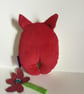 Corduroy Fox Plushie, Handmade Kawaii Fox Wish Guardian with silver dandelion - Image 2