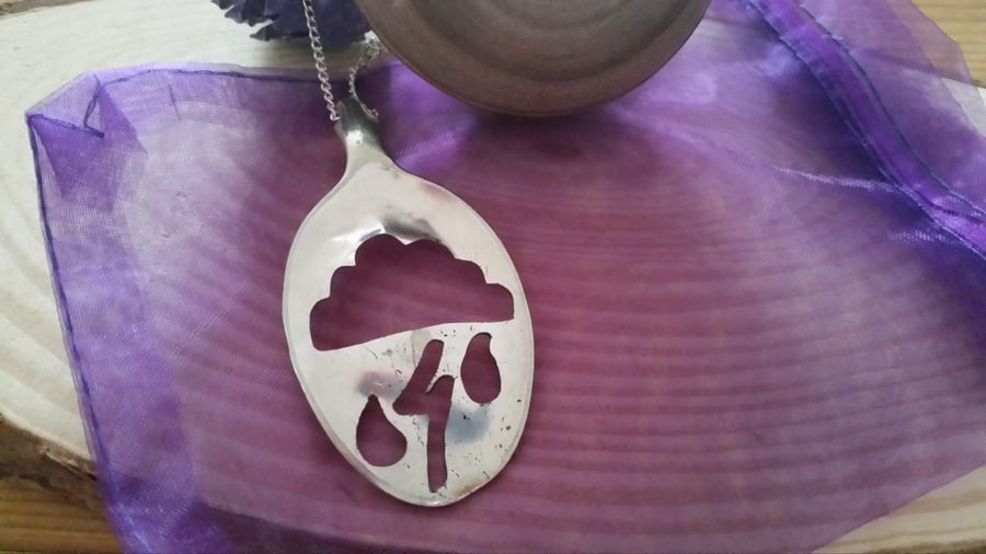 Silver Plated Upcycled Pierced Storm Spoon Necklace SPN111401