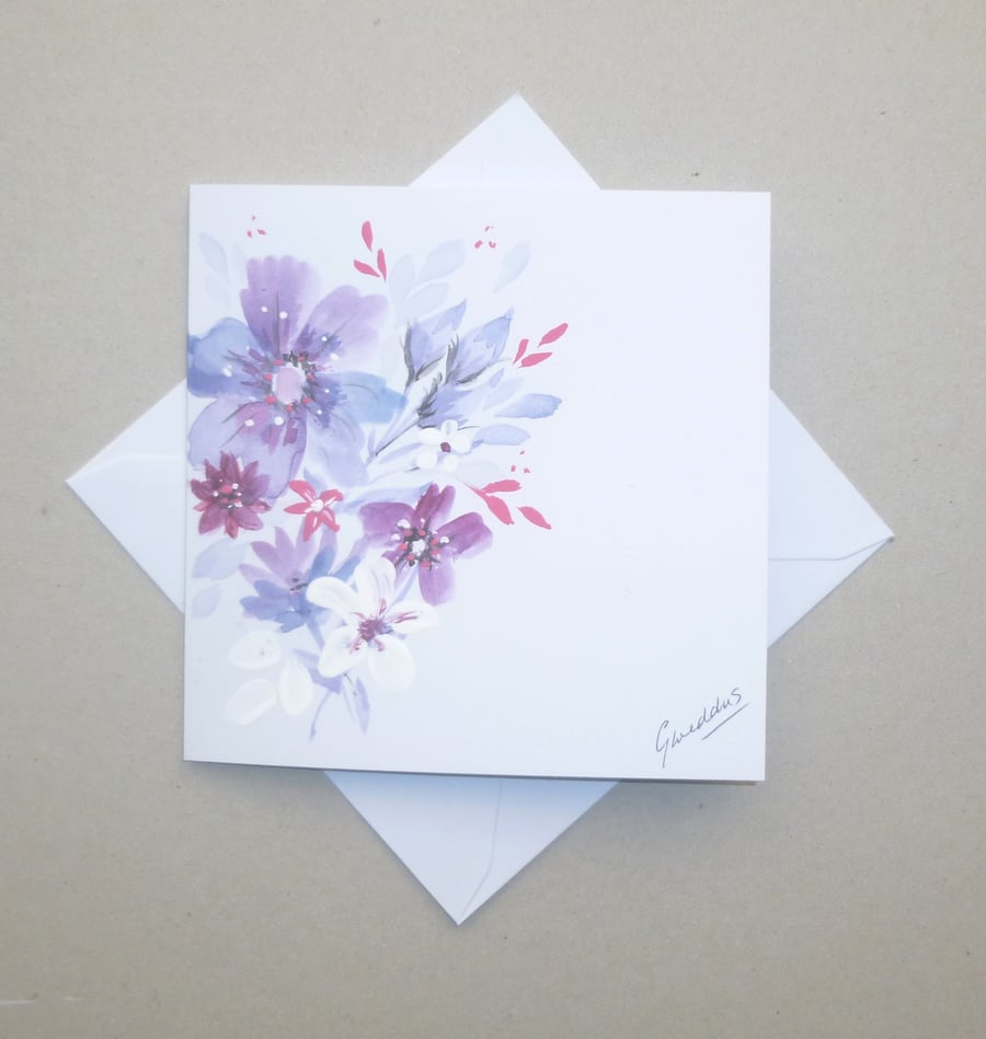 hand painted floral blank greetings card ( ref FA69 H3 )