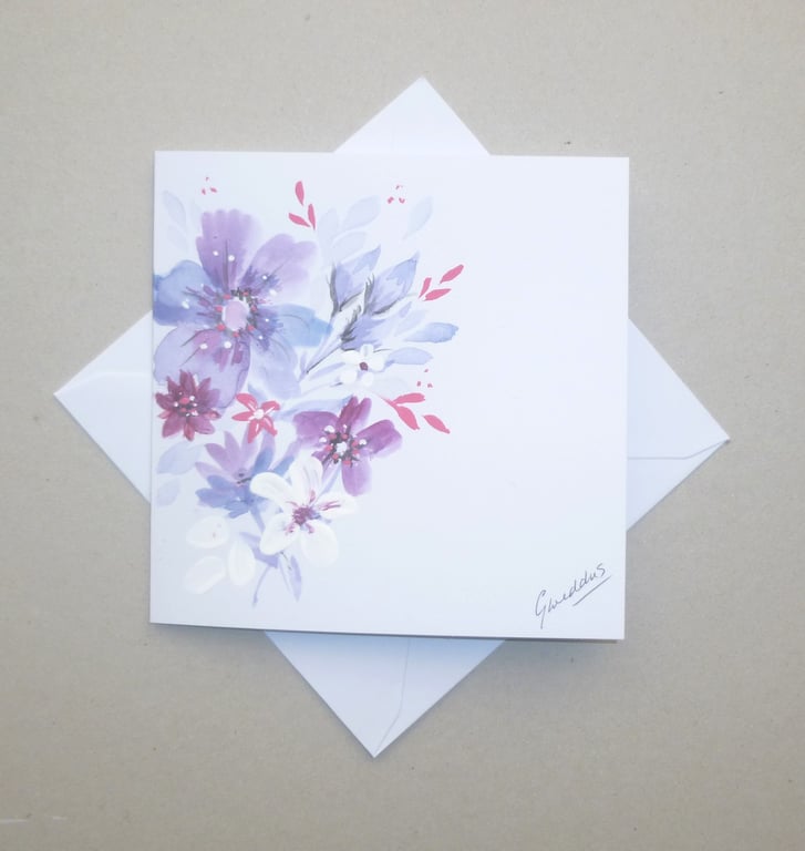 hand painted floral blank greetings card ( ref FA69 H3 )